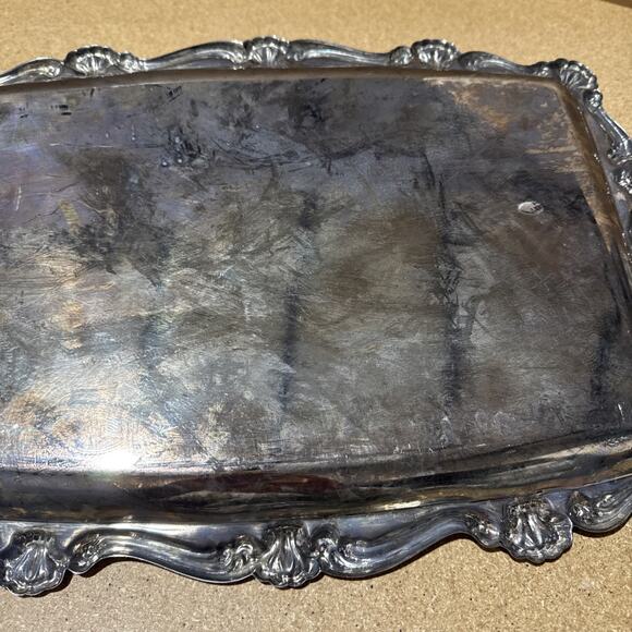 VTG Silverplate Serving Tray Ornate Scroll Handles 21.5x14 Unmarked - Picture 7 of 9